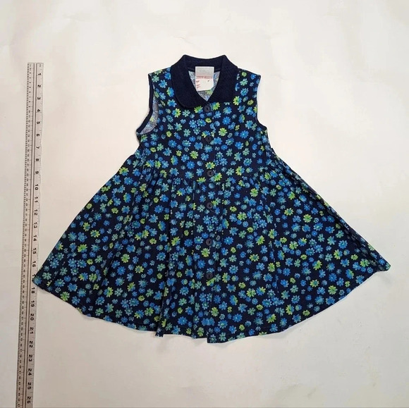 Vintage Collection 1 2 3 Girls Size 5 Floral Navy & Green Button Down Dress Polo - Picture 2 of 7